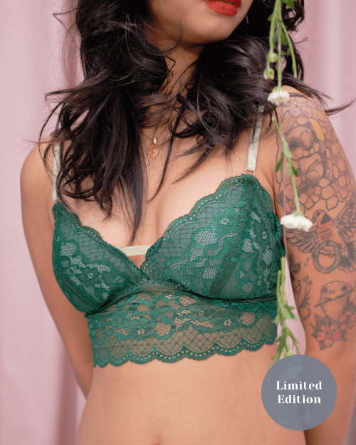 Lacy Caged Cupless Bralette - Emerald