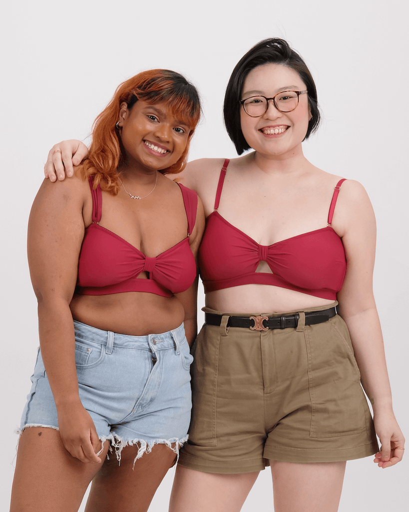 knotty padded strapless bralette in maroon
