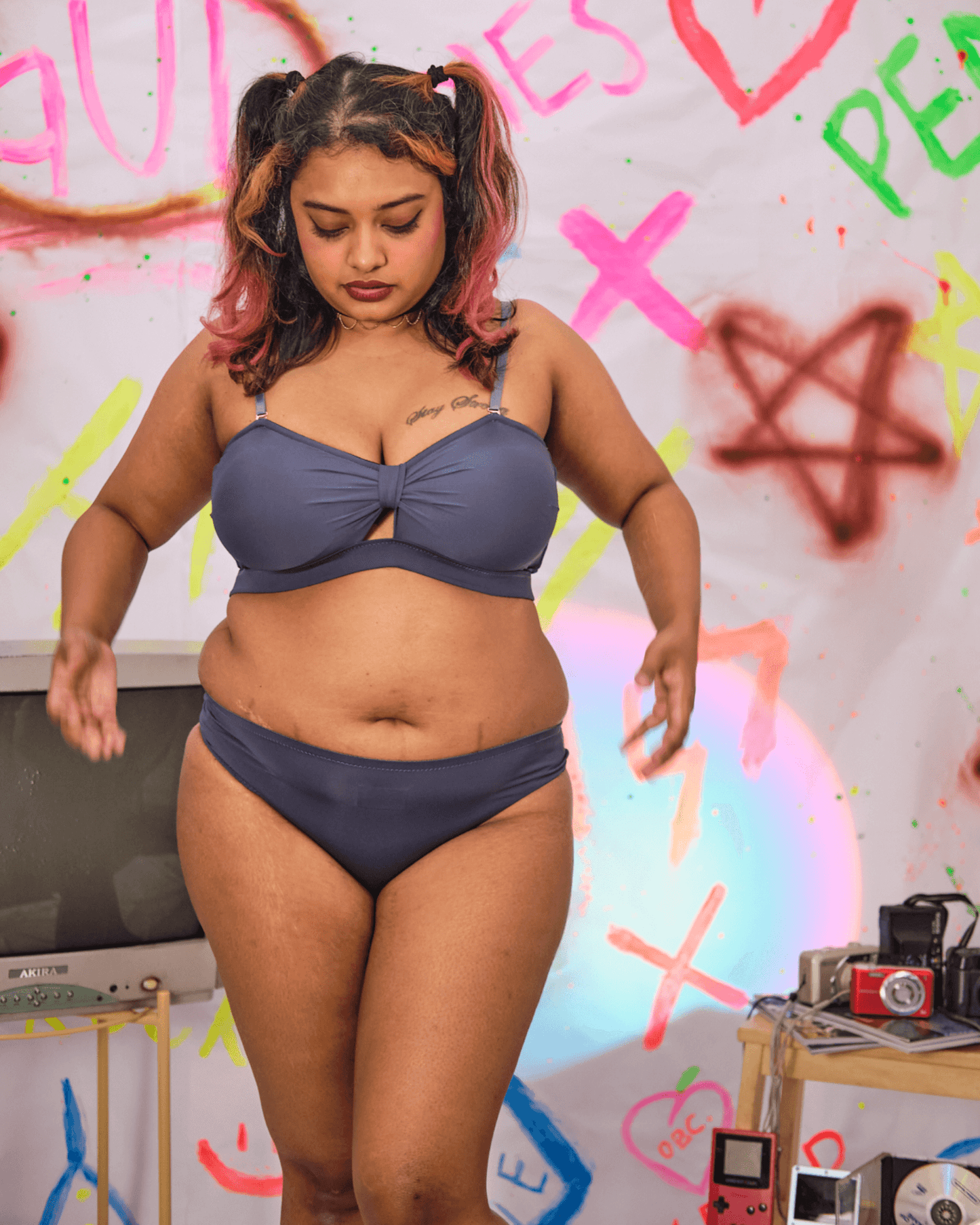 knotty padded strapless bralette in steel blue