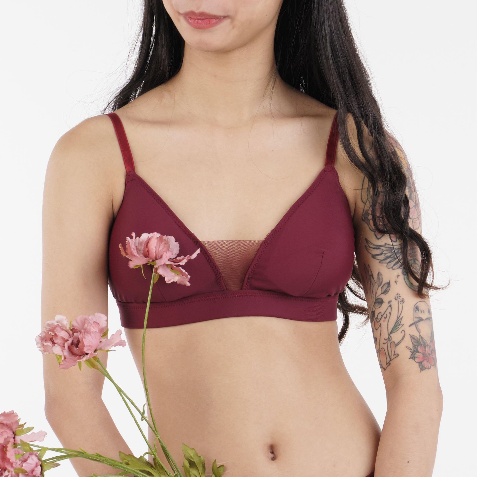 the roll with it padded active bralette in maroon - Our Bralette Club