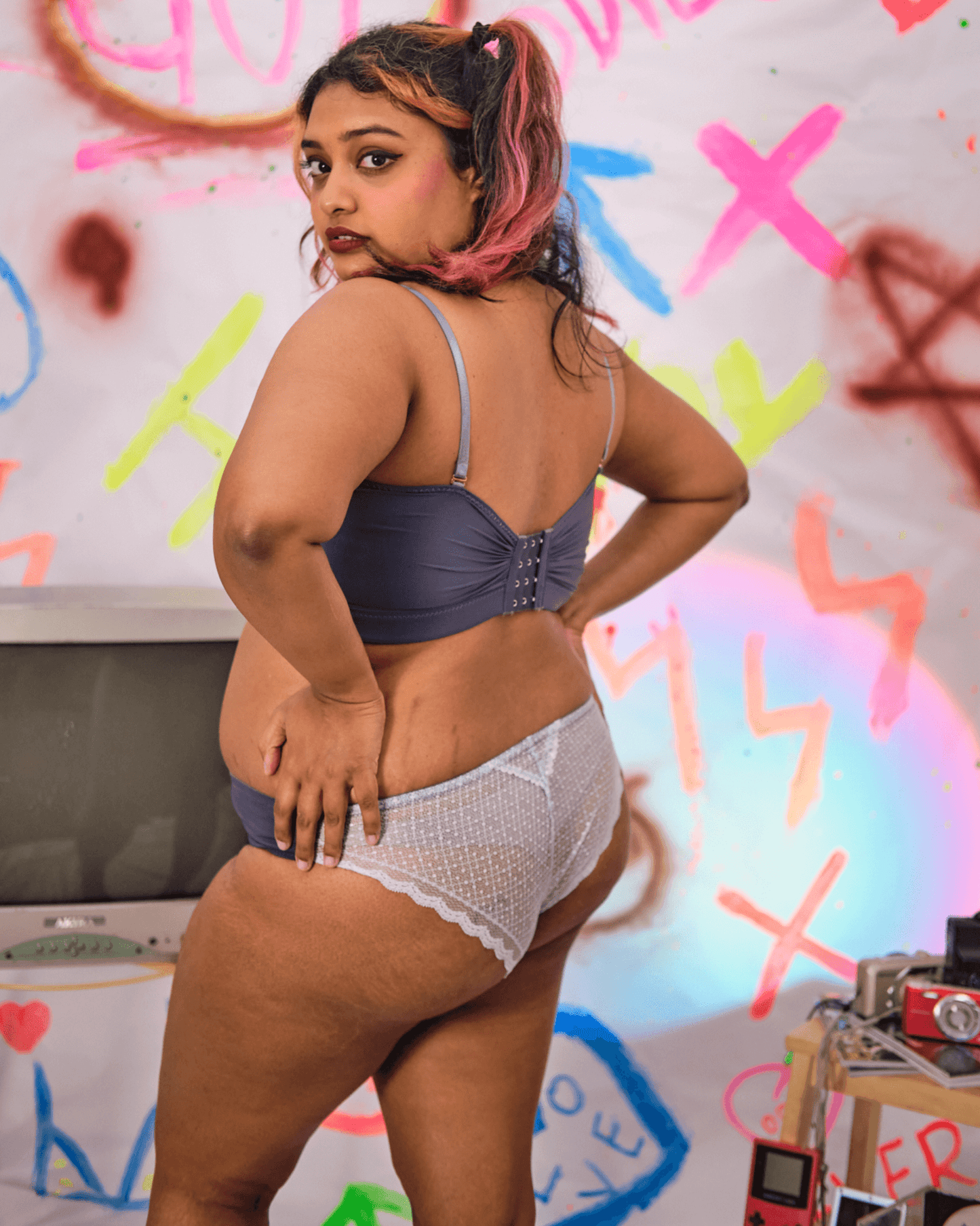 knotty padded strapless bralette in steel blue