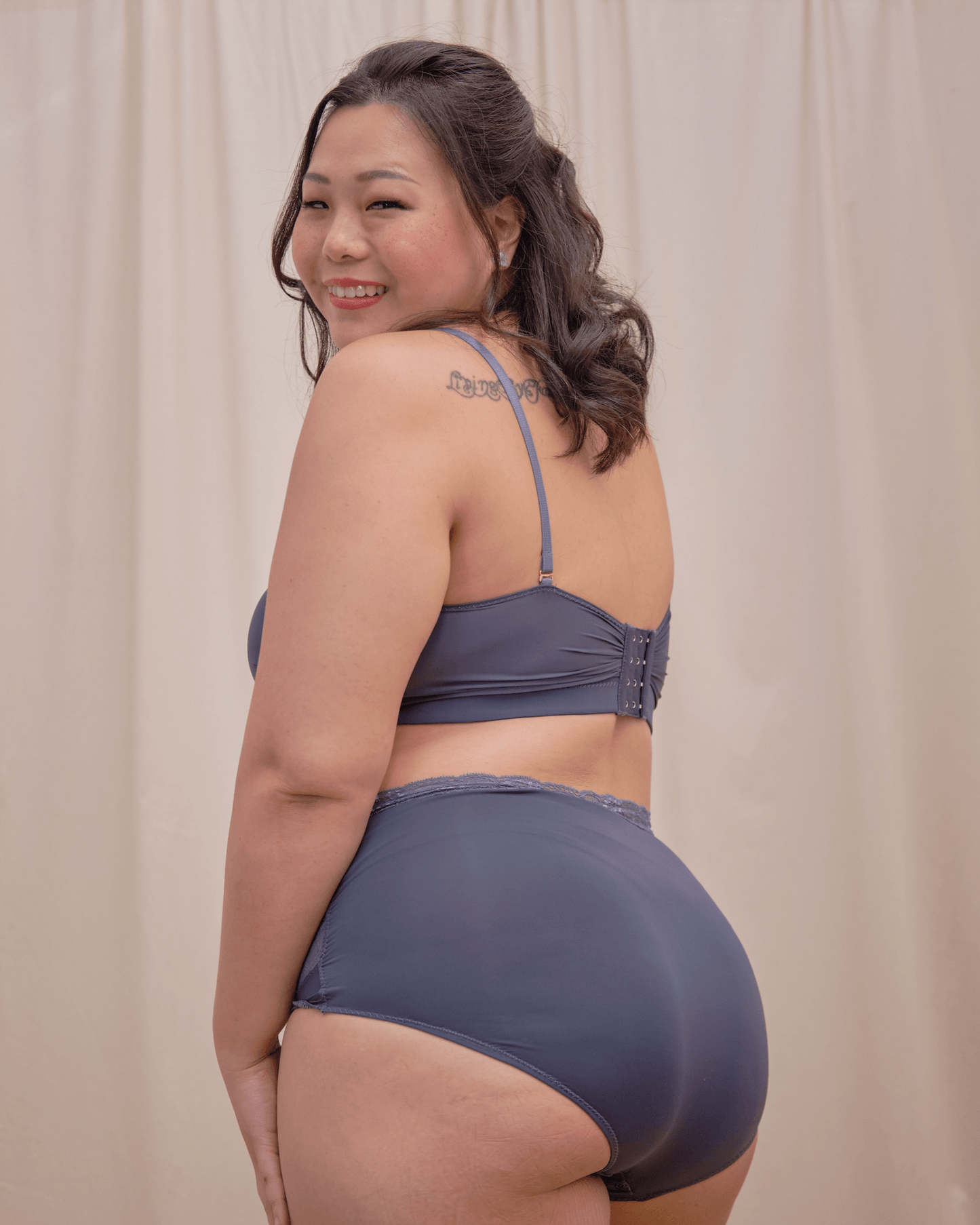 knotty padded strapless bralette in steel blue