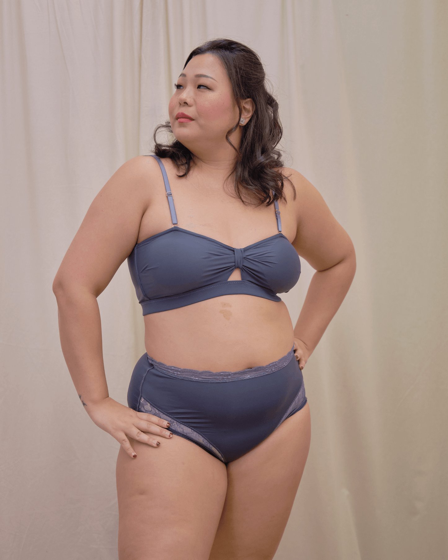knotty padded strapless bralette in steel blue