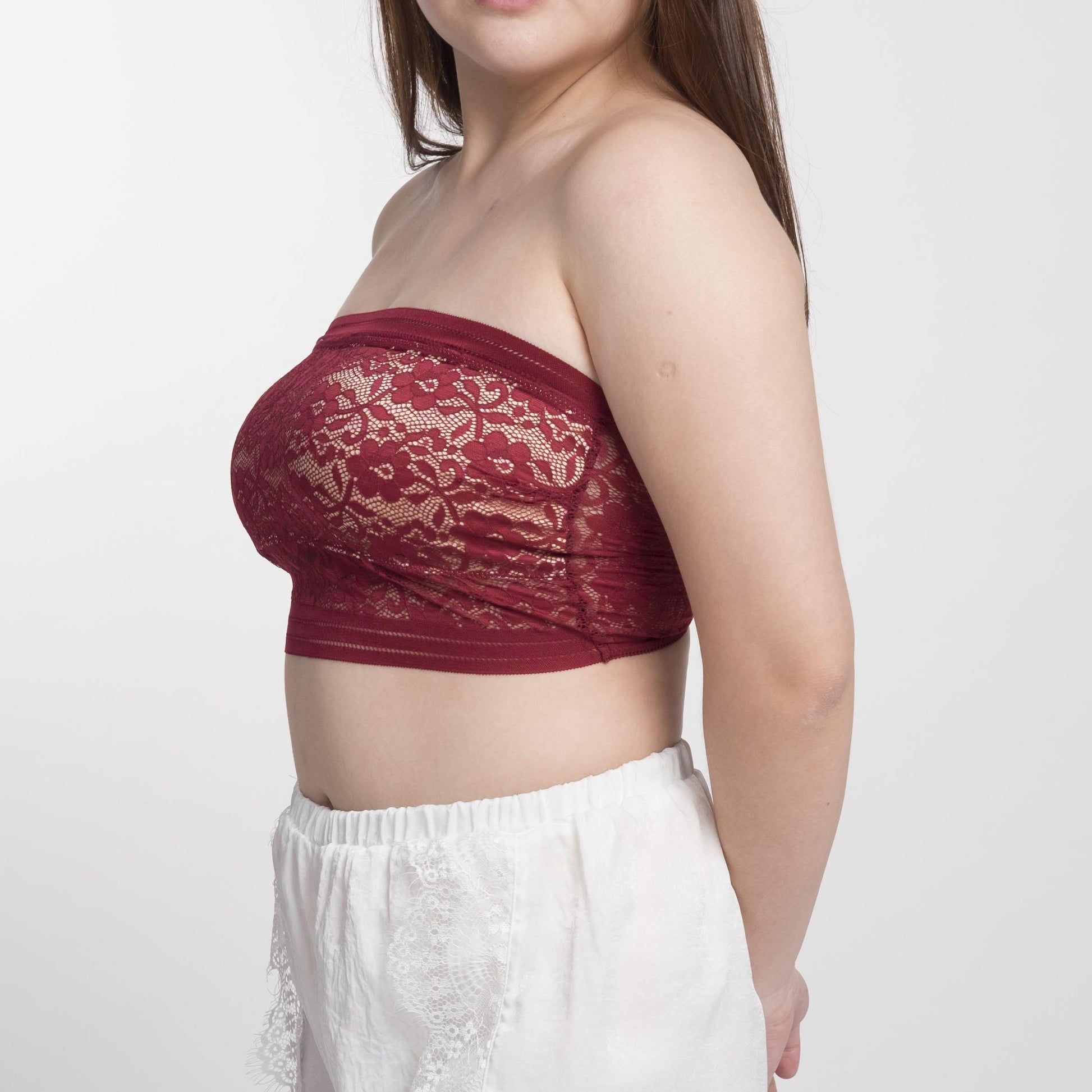 the lucked out padded strapless bralette in maroon – Our Bralette Club