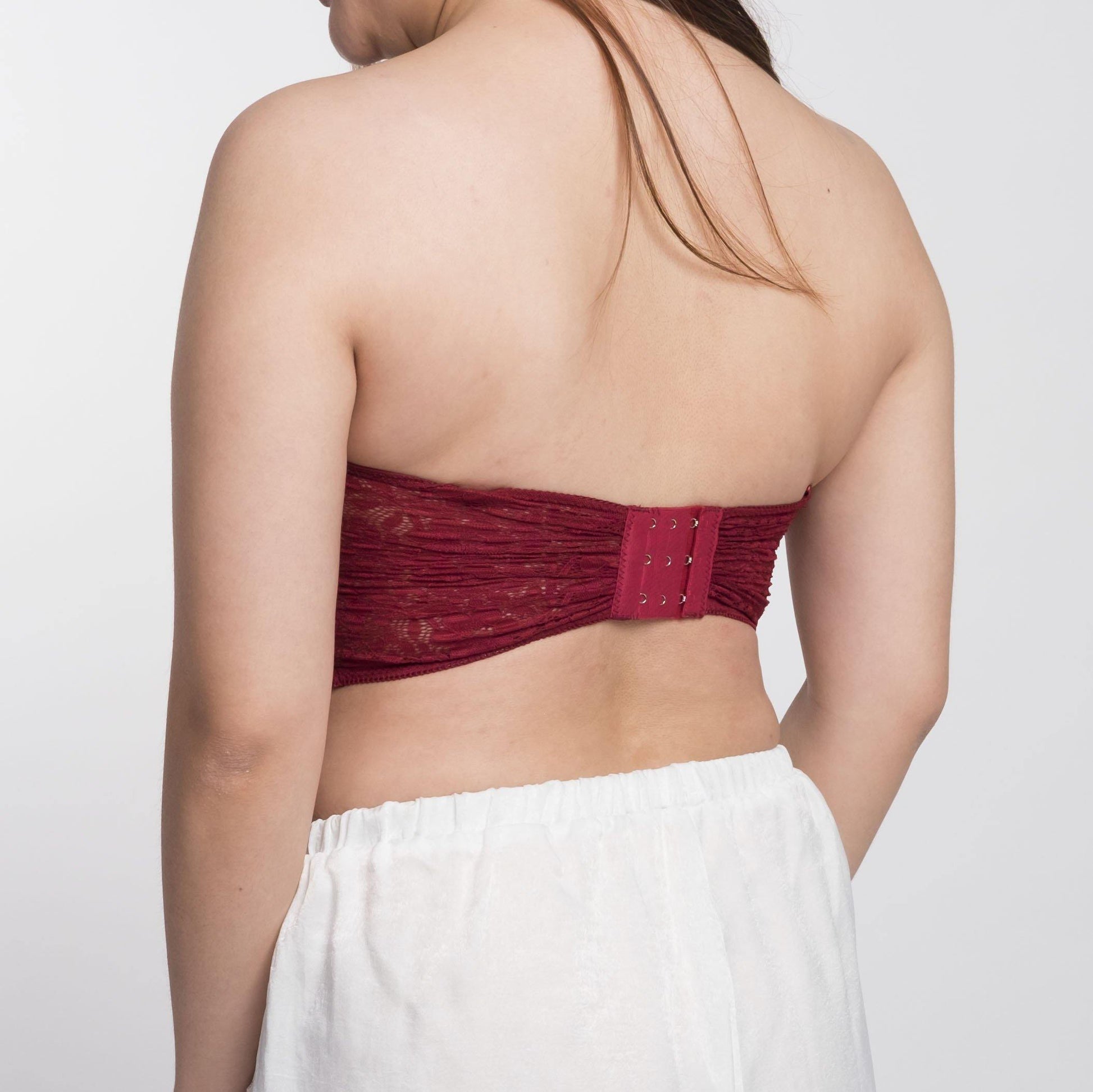 the lucked out padded strapless bralette in maroon – Our Bralette Club