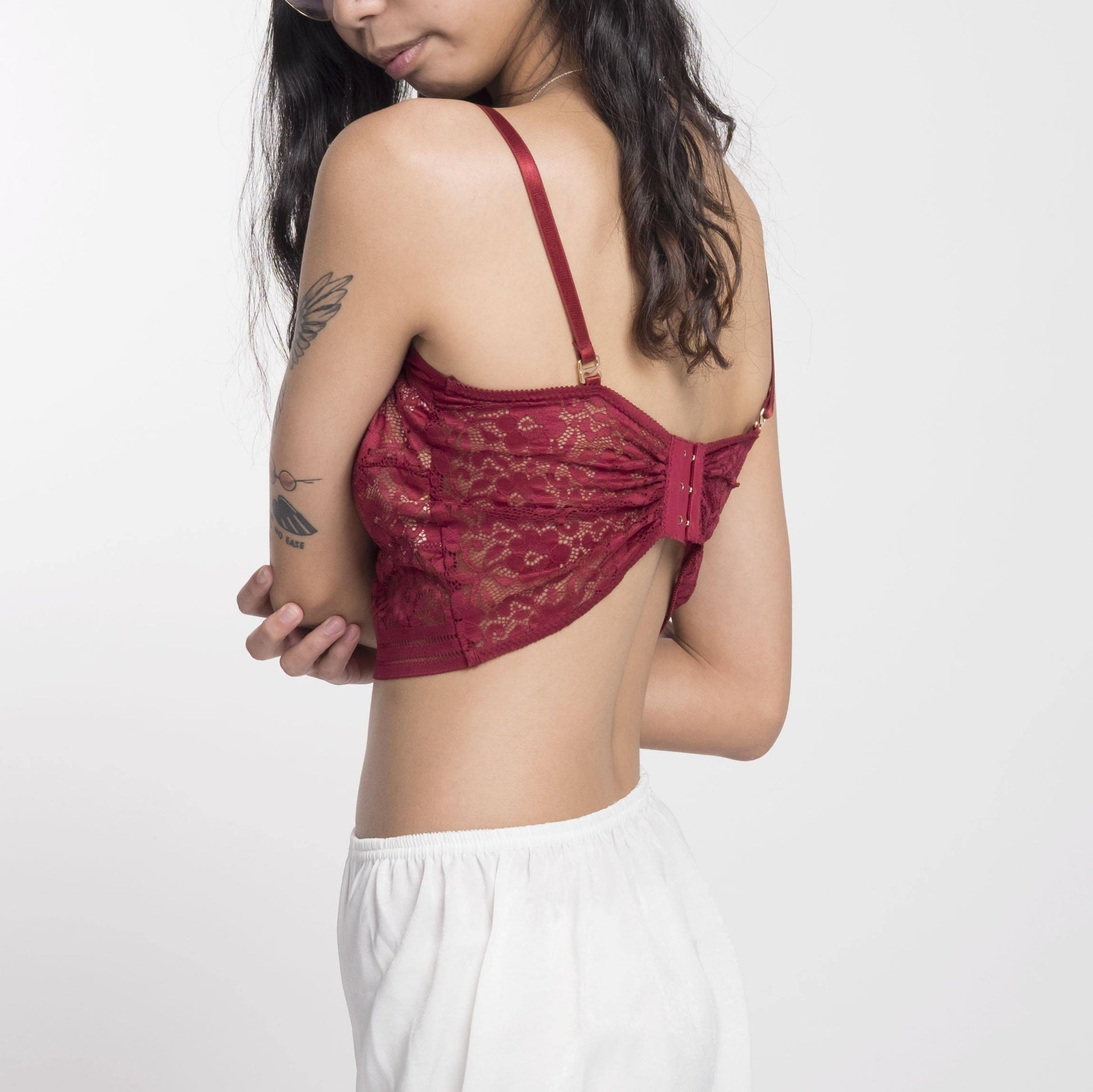 the lucked out padded strapless bralette in maroon - Our Bralette Club