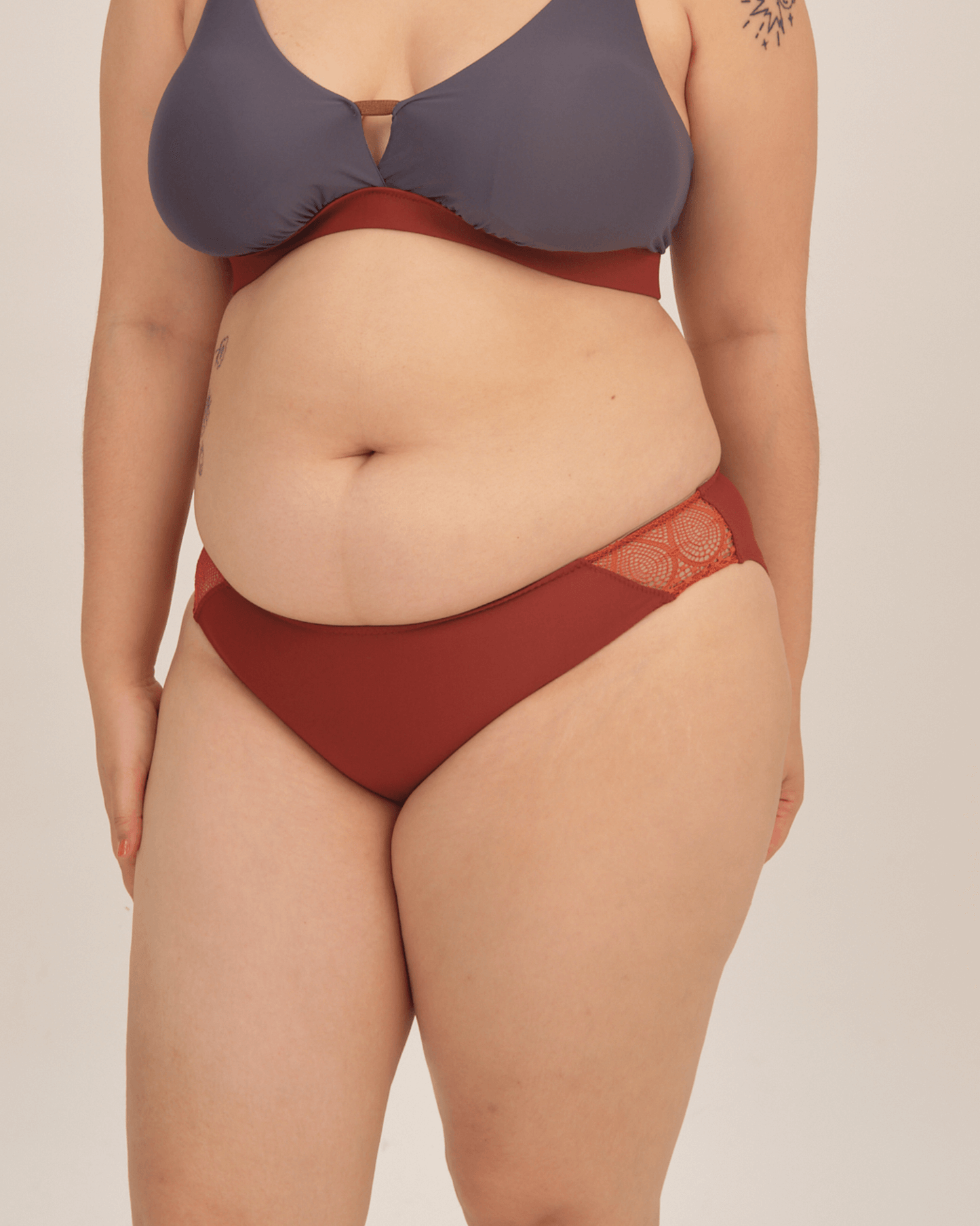 sunset maroon panelled lace panty