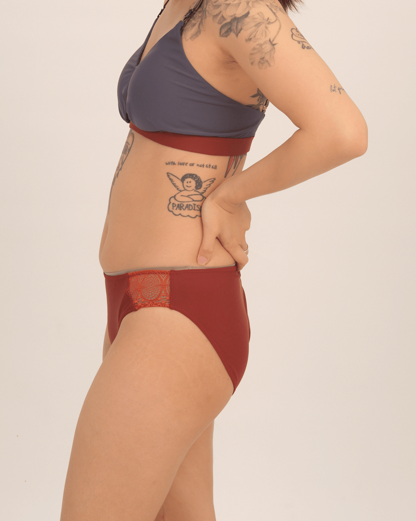 sunset maroon panelled lace panty