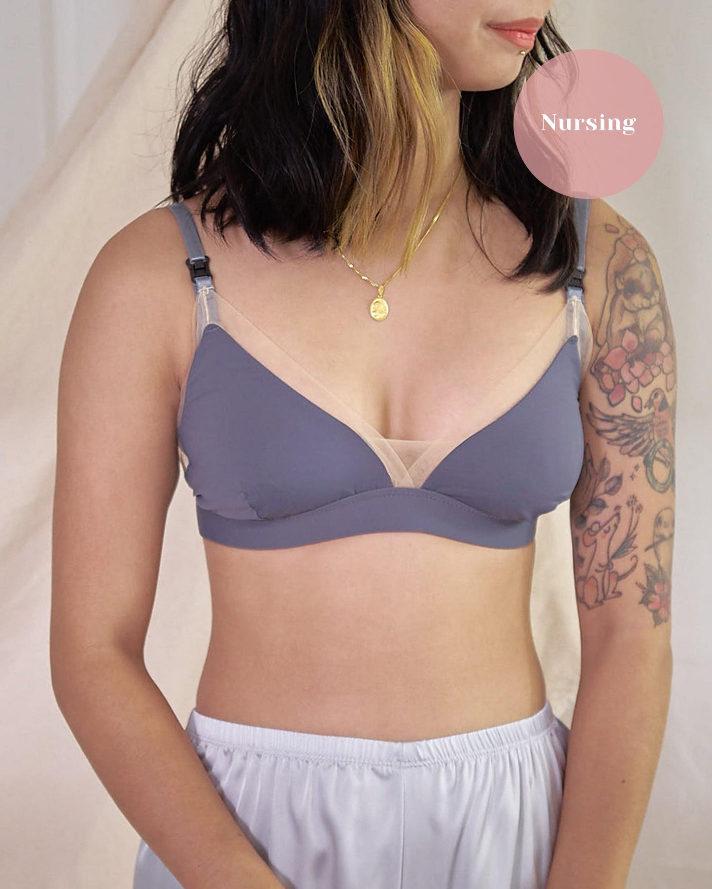 nursing - good enough padded bralette in steel blue - Our Bralette Club