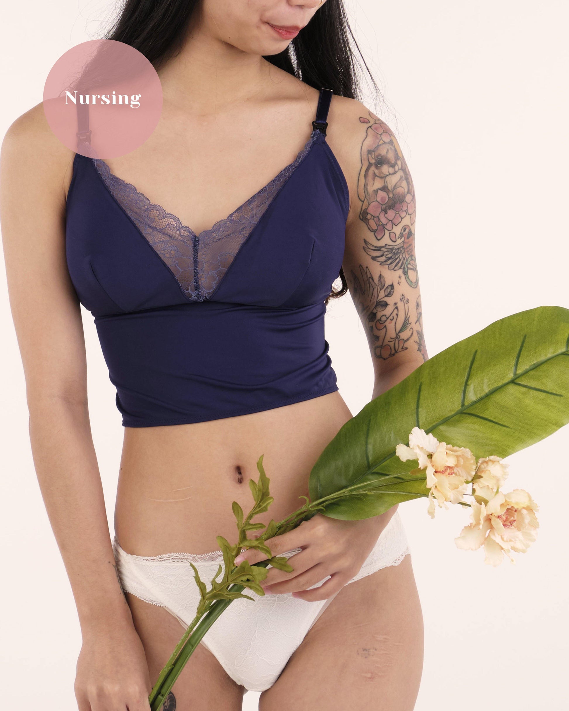 nursing - the full moon padded camisole in navy - Our Bralette Club