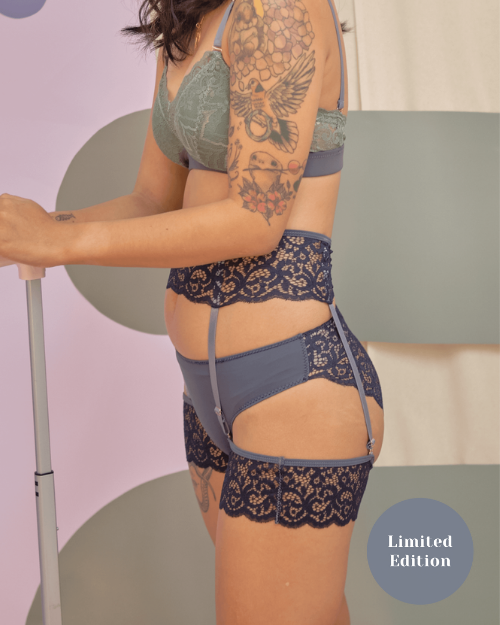 nature lace garters in navy