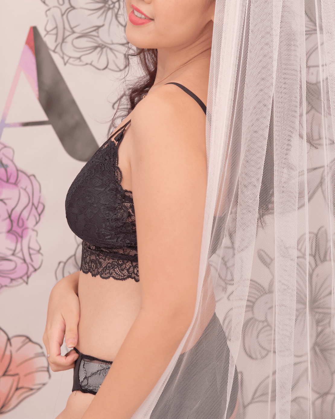 let it "v" padded midi bralette in black