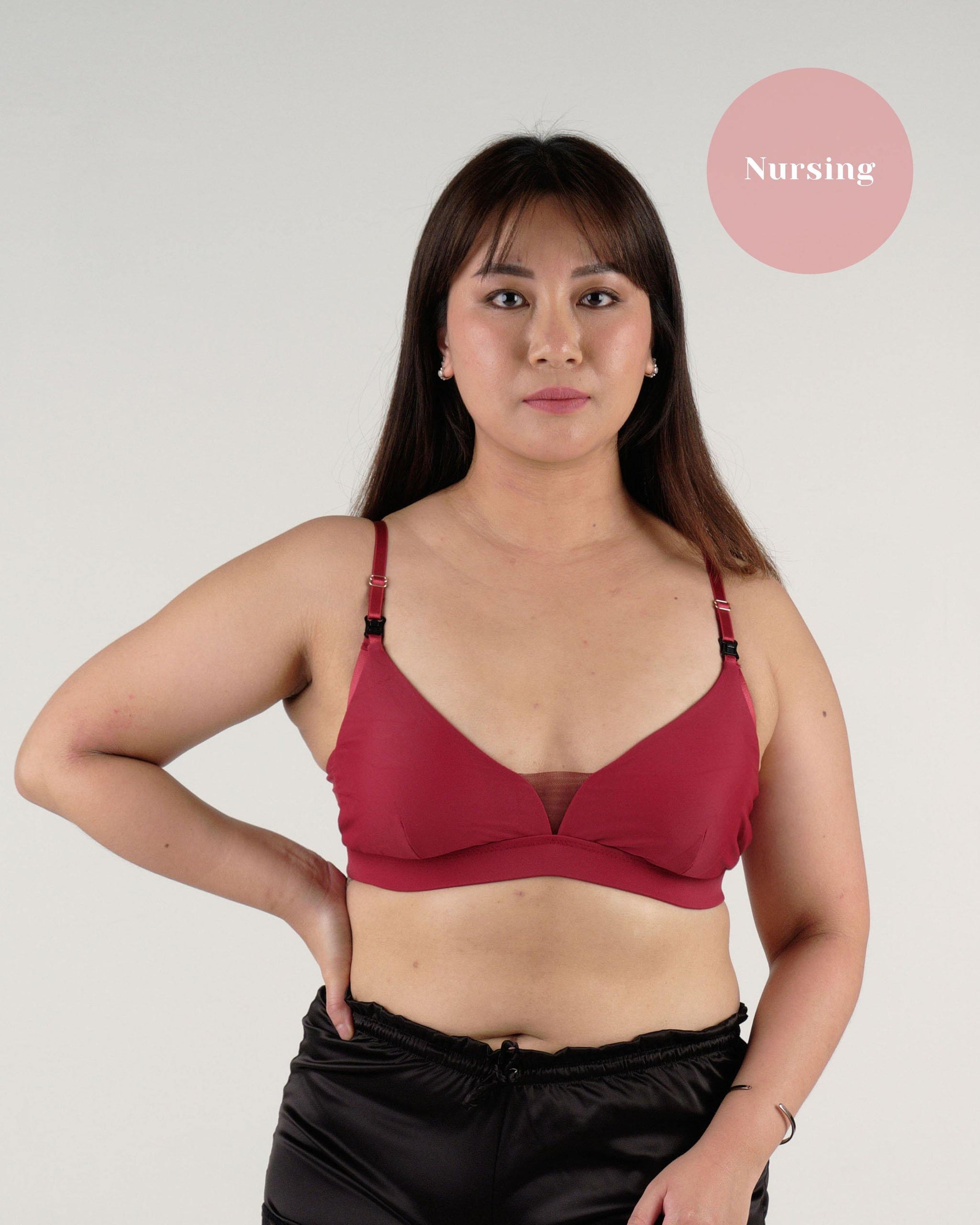 nursing - roll with it padded active bralette in maroon - Our Bralette Club