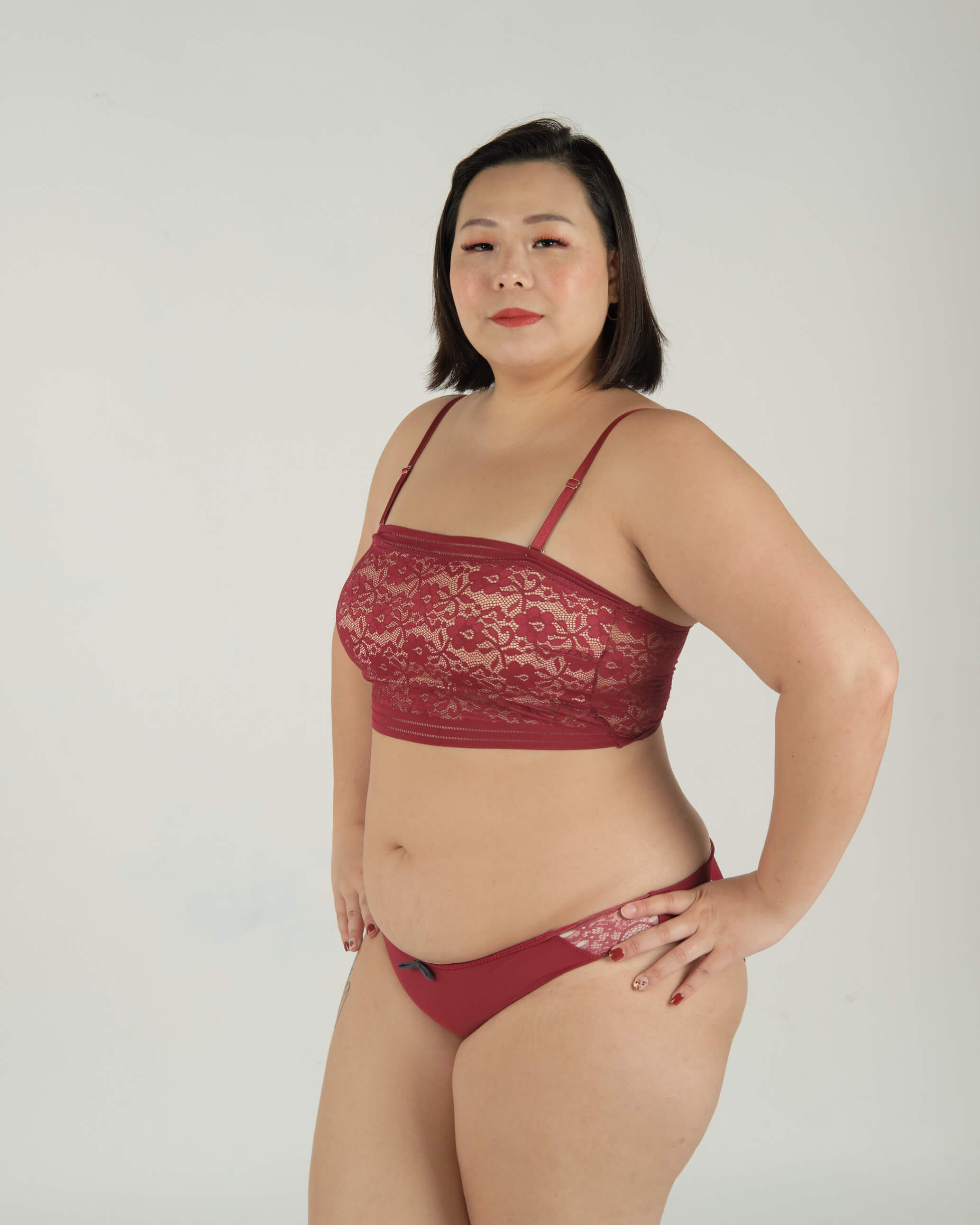 the lucked out padded strapless bralette in maroon